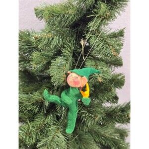 VTG 1995 Annalee 3.5” Starbright Green Elf Holding Yellow Star Ornament